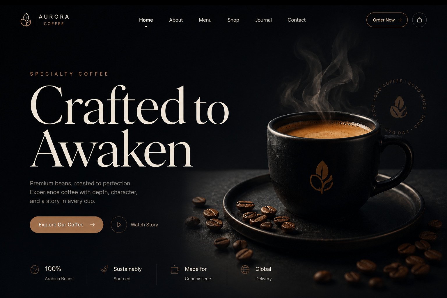 Contoh website premium untuk produk coffee dan brand kuliner