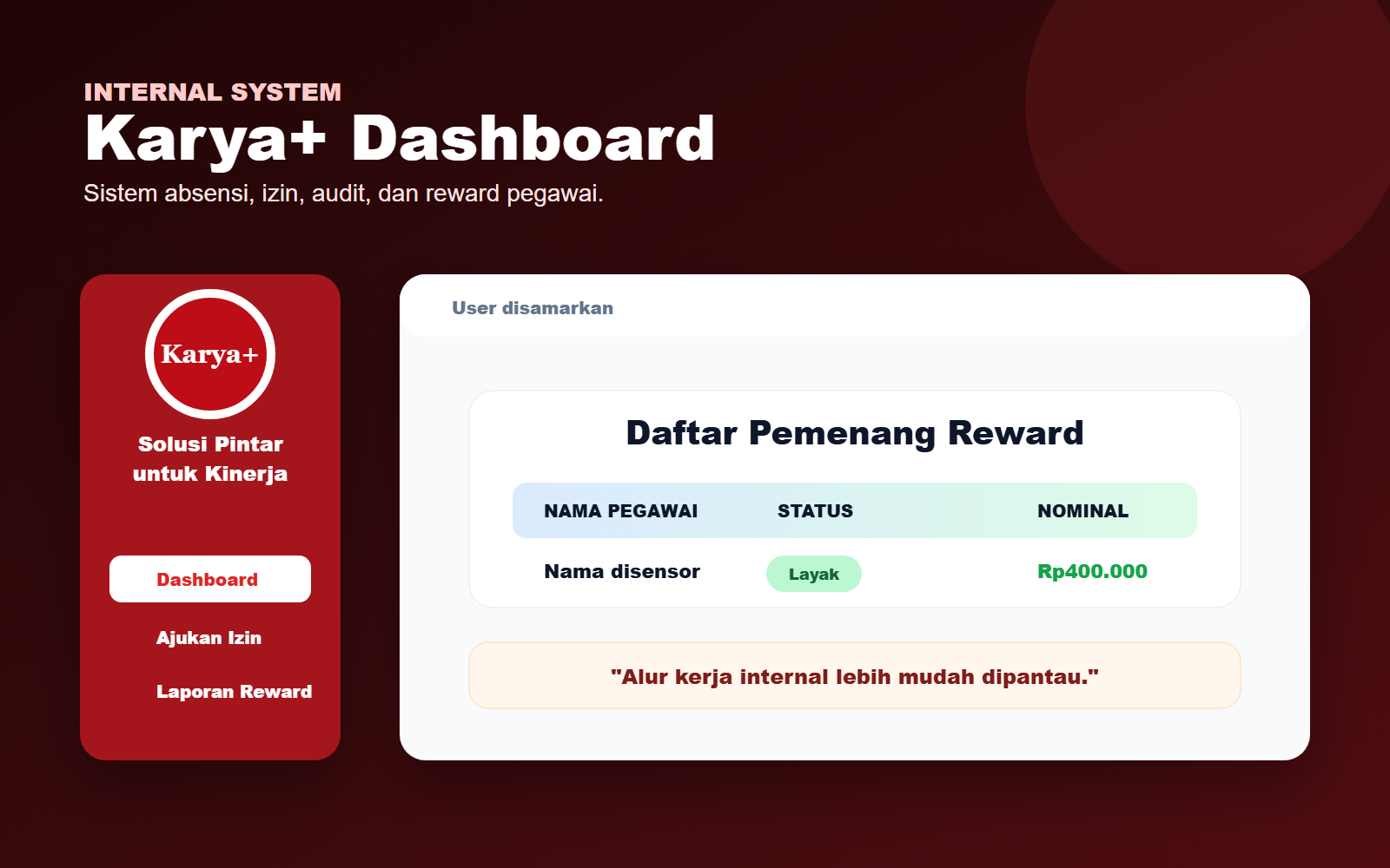 Preview dashboard sistem internal Karya Plus