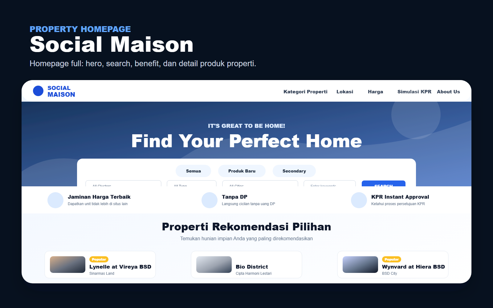 Preview website properti Social Maison