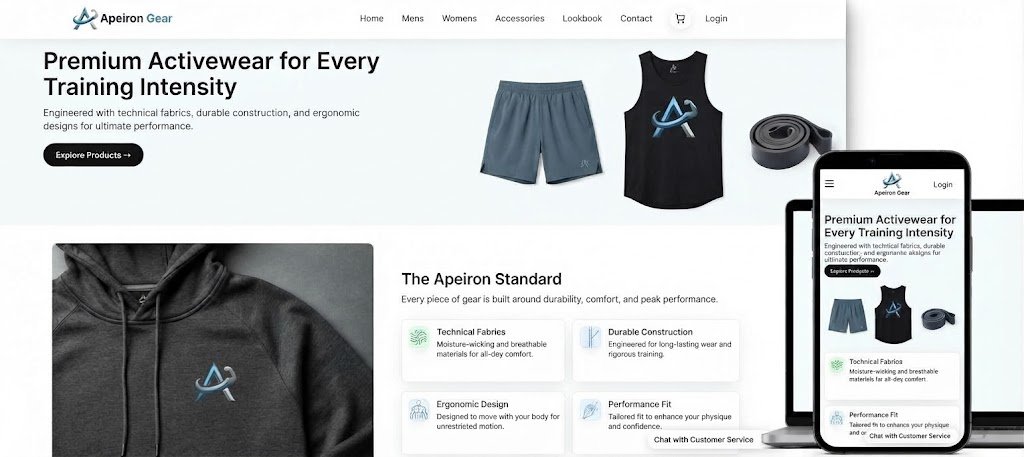 Hasil pembuatan website Apeiron Gear — Website Toko Online Activewear oleh KreasiNic