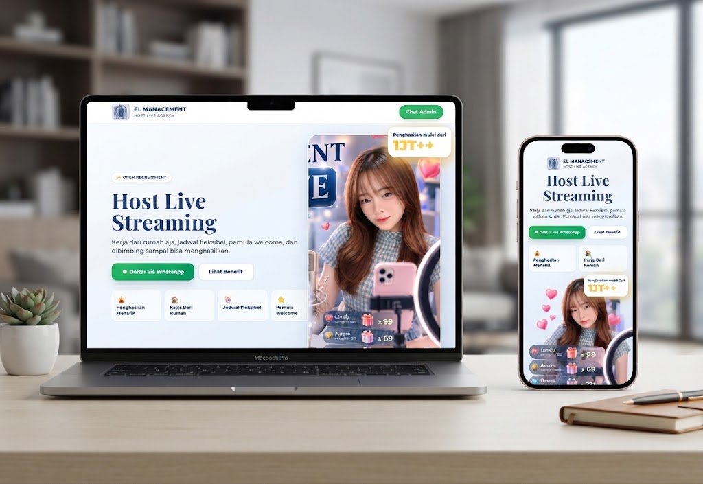 Hasil pembuatan website EL Management — Landing Page Recruitment Host Live Streaming oleh KreasiNic