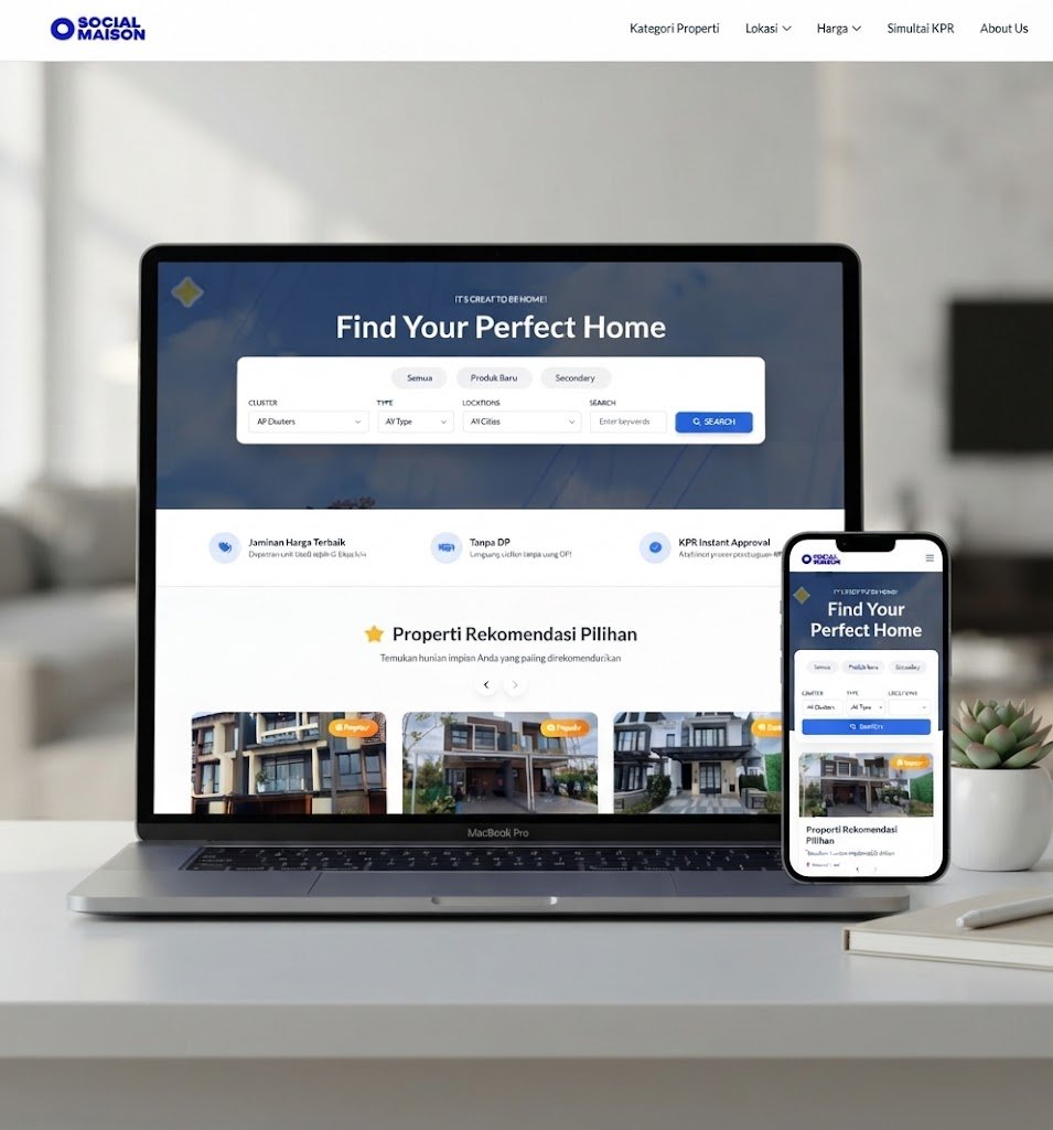Hasil pembuatan website Social Maison — Platform Pencarian Properti oleh KreasiNic